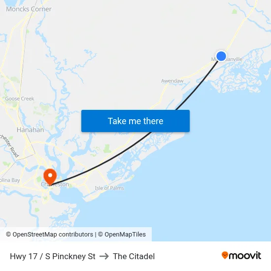 Hwy 17 / S Pinckney St to The Citadel map