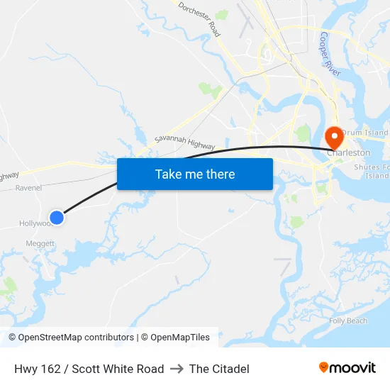Hwy 162 / Scott White Road to The Citadel map
