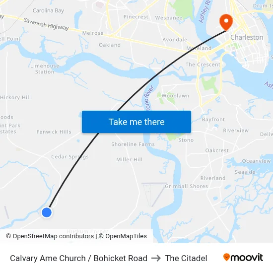 Calvary Ame Church / Bohicket Road to The Citadel map