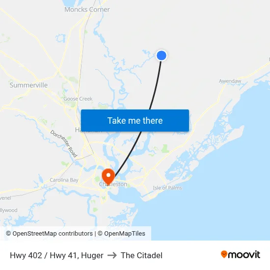 Hwy 402 / Hwy 41, Huger to The Citadel map