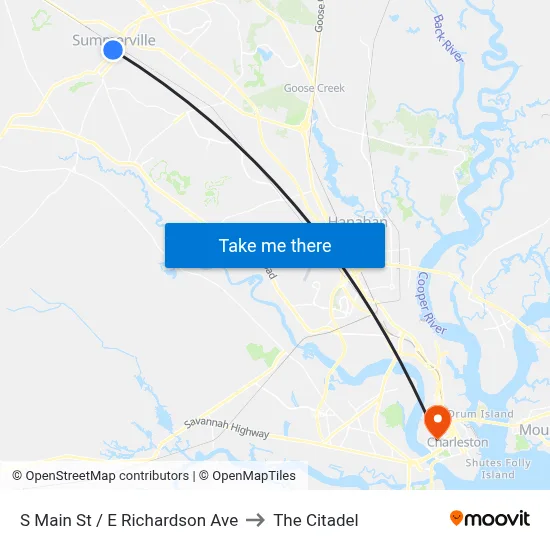 S Main St / E Richardson Ave to The Citadel map
