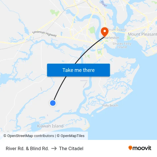 River Rd. & Blind Rd. to The Citadel map