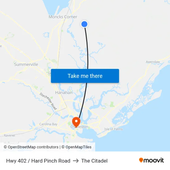 Hwy 402 / Hard Pinch Road to The Citadel map