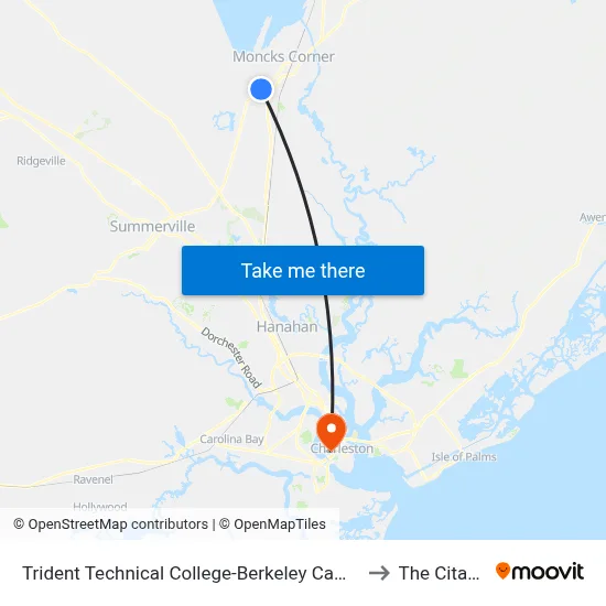 Trident Technical College-Berkeley Campus to The Citadel map