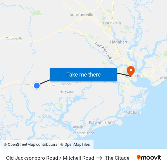 Old Jacksonboro Road / Mitchell Road to The Citadel map