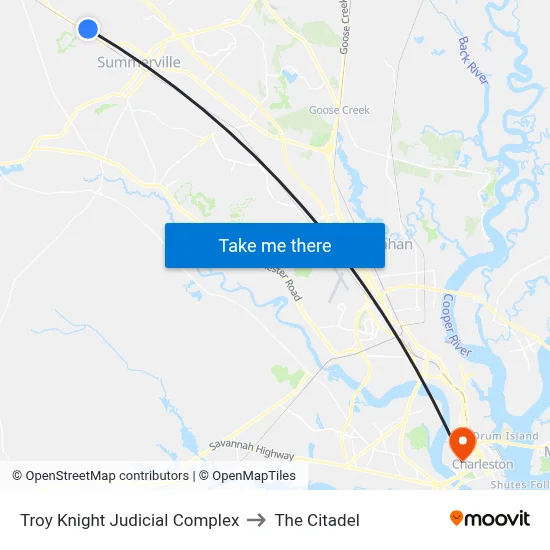 Troy Knight Judicial Complex to The Citadel map