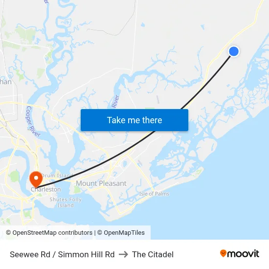 Seewee Rd / Simmon Hill Rd to The Citadel map