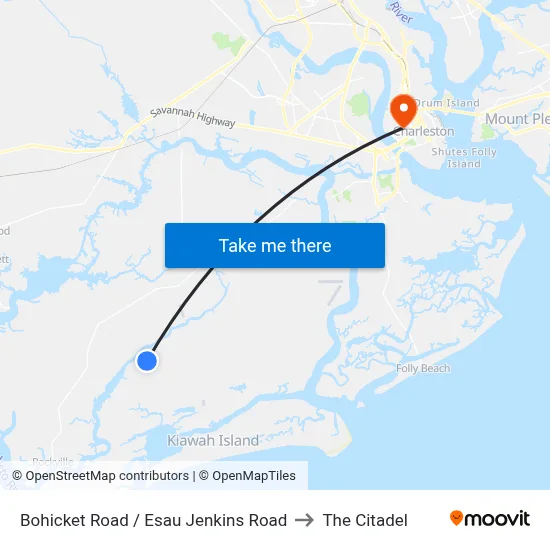 Bohicket Road / Esau Jenkins Road to The Citadel map