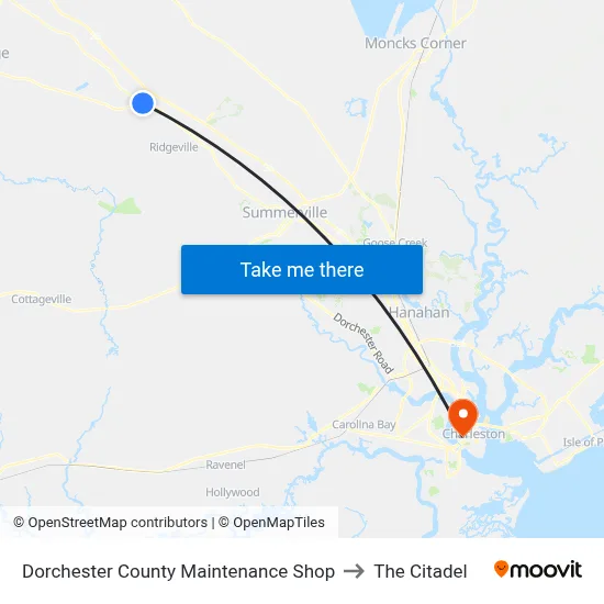 Dorchester County Maintenance Shop to The Citadel map