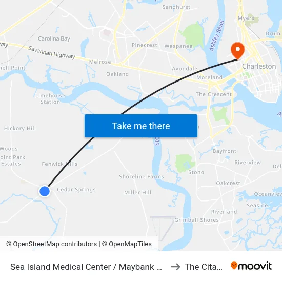 Sea Island Medical Center / Maybank Hwy to The Citadel map