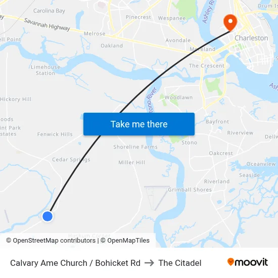 Calvary Ame Church / Bohicket Rd to The Citadel map