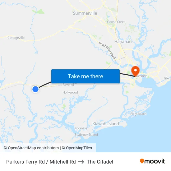 Parkers Ferry Rd / Mitchell Rd to The Citadel map