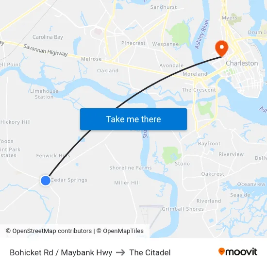 Bohicket Rd / Maybank Hwy to The Citadel map