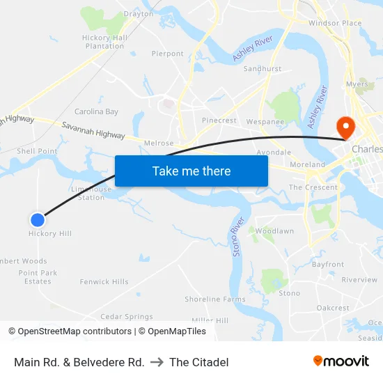 Main Rd. & Belvedere Rd. to The Citadel map