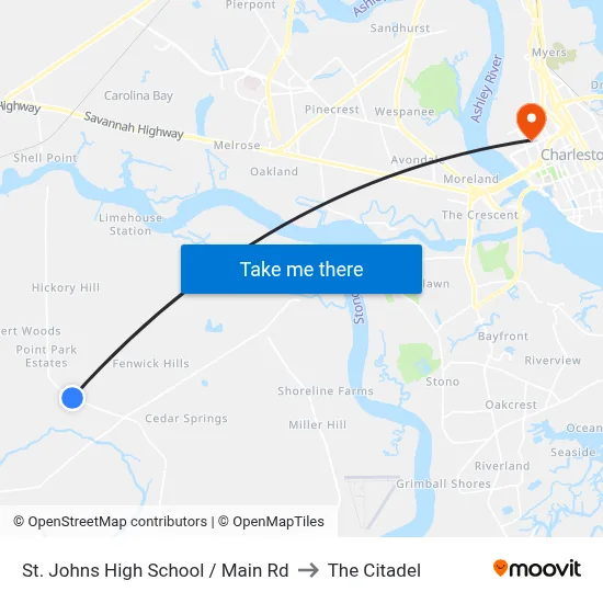 St. Johns High School / Main Rd to The Citadel map
