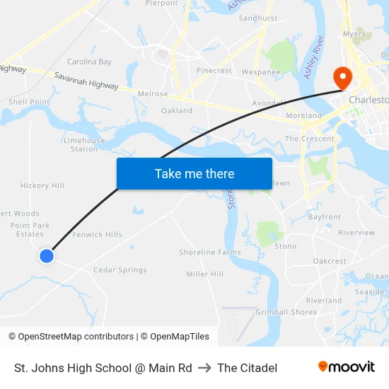 St. Johns High School @ Main Rd to The Citadel map
