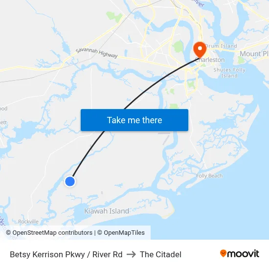 Betsy Kerrison Pkwy / River Rd to The Citadel map