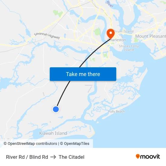 River Rd / Blind Rd to The Citadel map