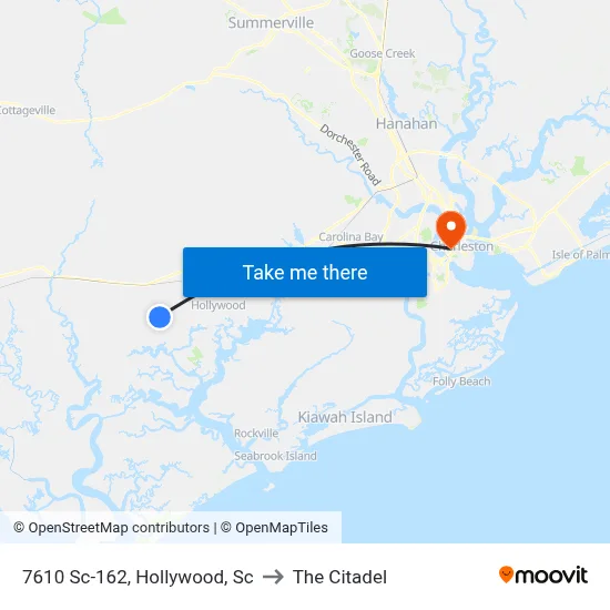 7610 Sc-162, Hollywood, Sc to The Citadel map