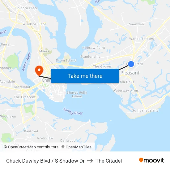Chuck Dawley Blvd / S Shadow Dr to The Citadel map