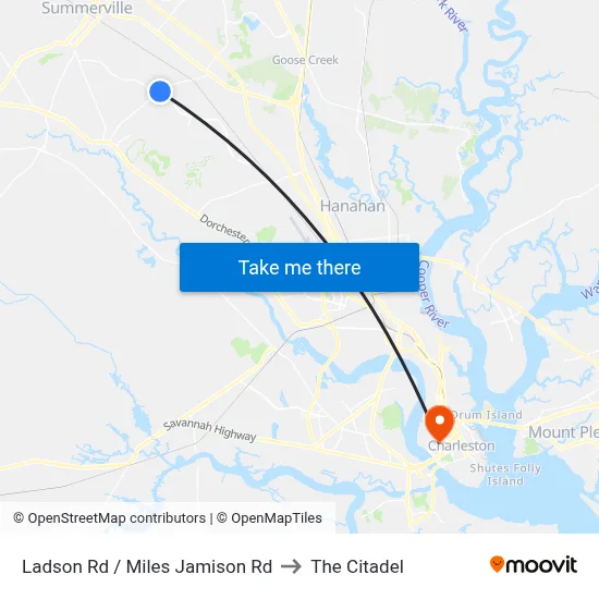 Ladson Rd / Miles Jamison Rd to The Citadel map