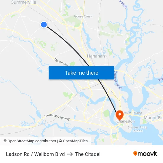 Ladson Rd / Wellborn Blvd to The Citadel map