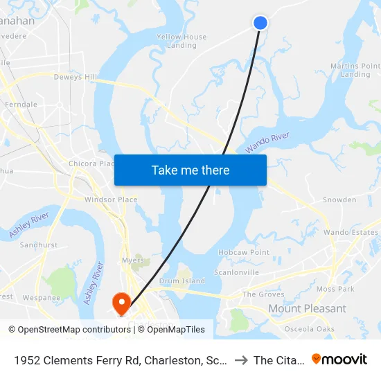 1952 Clements Ferry Rd, Charleston, Sc 29492 to The Citadel map