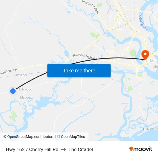 Hwy 162 / Cherry Hill Rd to The Citadel map