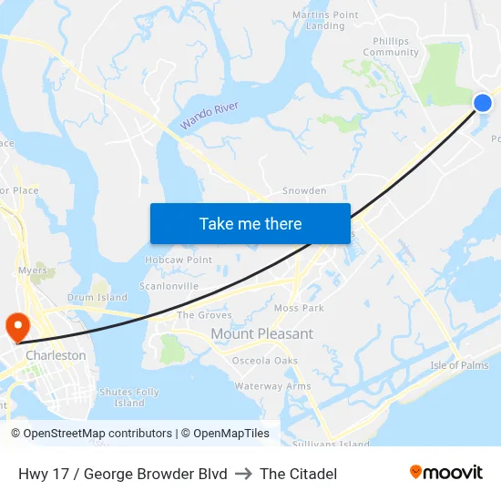 Hwy 17 / George Browder Blvd to The Citadel map