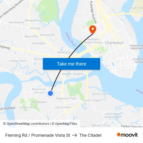 Fleming Rd / Promenade Vista St to The Citadel map