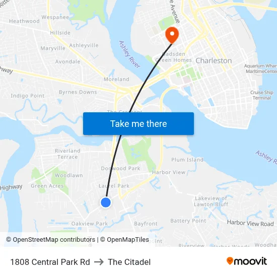1808 Central Park Rd to The Citadel map
