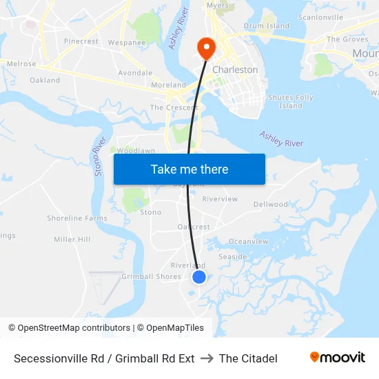 Secessionville Rd / Grimball Rd Ext to The Citadel map