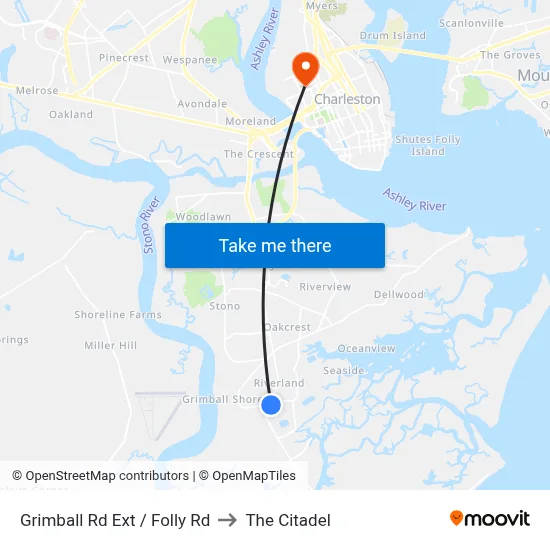 Grimball Rd Ext / Folly Rd to The Citadel map