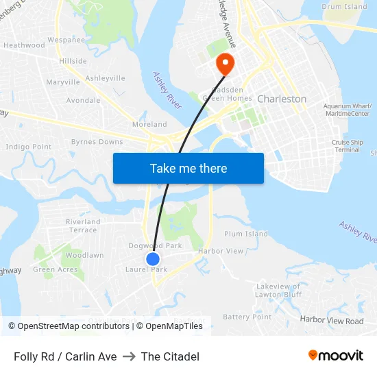 Folly Rd / Carlin Ave to The Citadel map