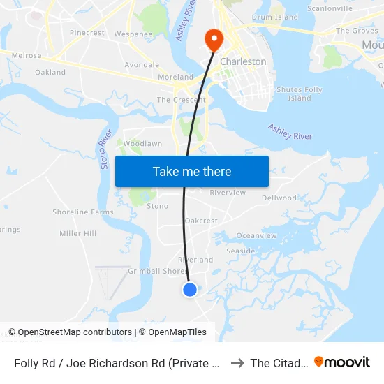 Folly Rd / Joe Richardson Rd (Private Rd) to The Citadel map