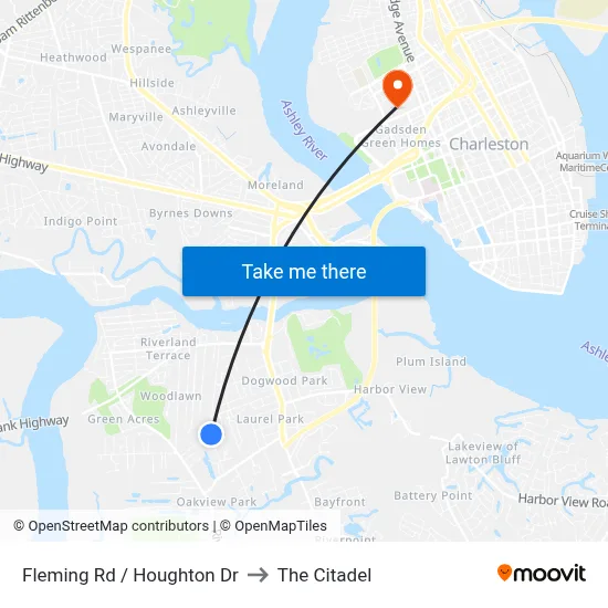 Fleming Rd / Houghton Dr to The Citadel map