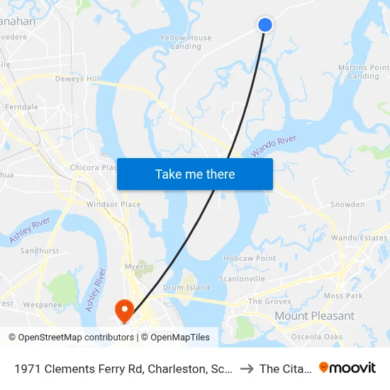 1971 Clements Ferry Rd, Charleston, Sc 29492 to The Citadel map
