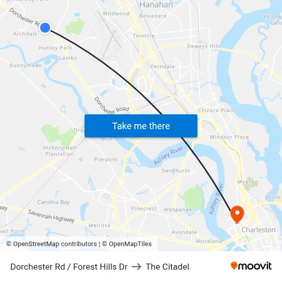 Dorchester Rd / Forest Hills Dr to The Citadel map