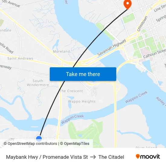 Maybank Hwy / Promenade Vista St to The Citadel map