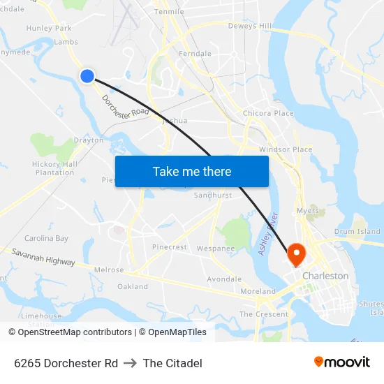 6265 Dorchester Rd to The Citadel map