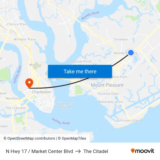 N Hwy 17 / Market Center Blvd to The Citadel map