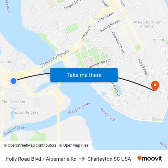 Folly Road Blvd / Albemarle Rd to Charleston SC USA map