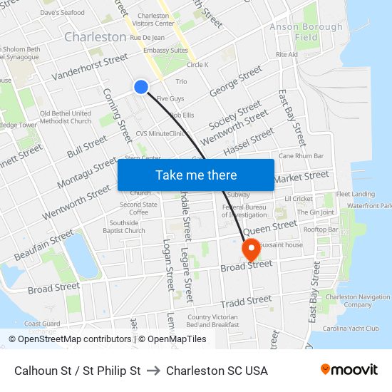 Calhoun St / St Philip St to Charleston SC USA map