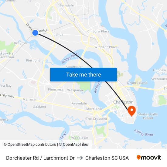 Dorchester Rd / Larchmont Dr to Charleston SC USA map