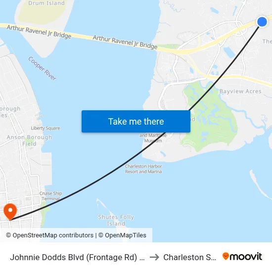 Johnnie Dodds Blvd (Frontage Rd) / Lansing Dr to Charleston SC USA map