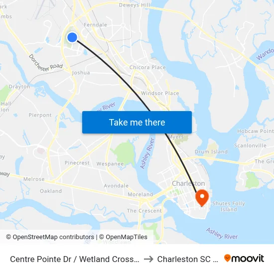 Centre Pointe Dr / Wetland Crossing Rd to Charleston SC USA map