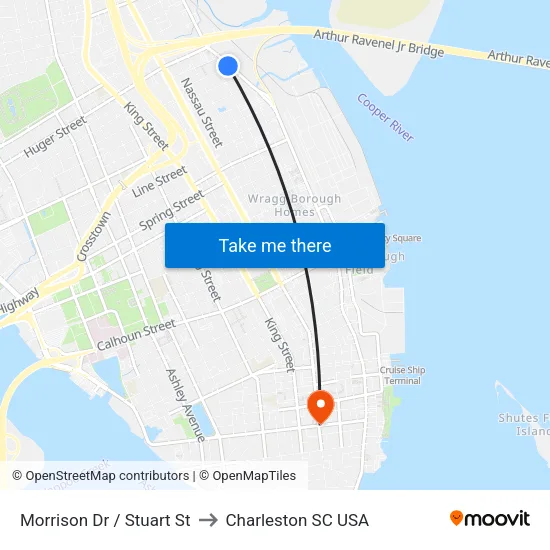 Morrison Dr / Stuart St to Charleston SC USA map