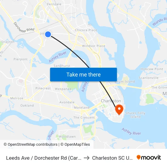 Leeds Ave / Dorchester Rd (Carta) to Charleston SC USA map