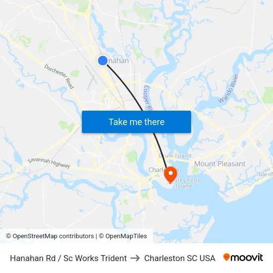 Hanahan Rd / Sc Works Trident to Charleston SC USA map