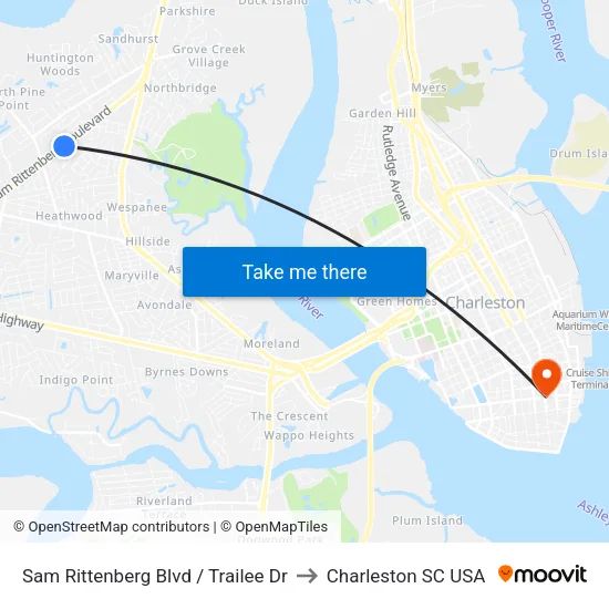 Sam Rittenberg Blvd / Trailee Dr to Charleston SC USA map